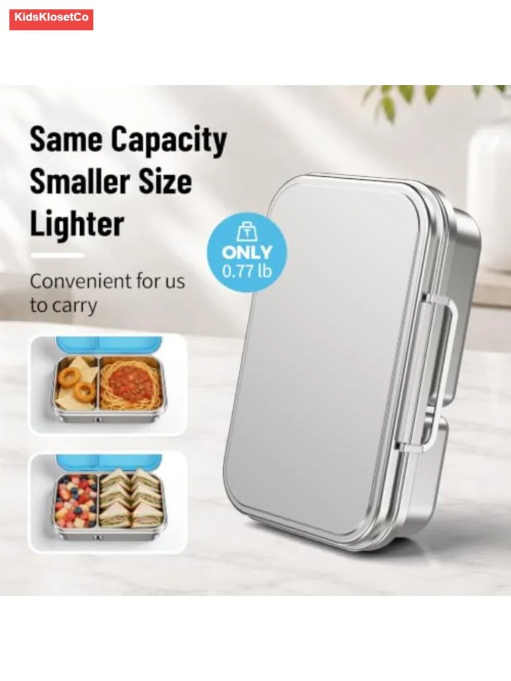 304 Stainless Steel 2-Compartment Bento Lunch Box with Leak-Resistant Silicone